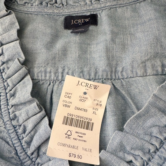 NWT J Crew Ruffle Sleeveless Vista Blue Wash  top SZ XL - Picture 4 of 8